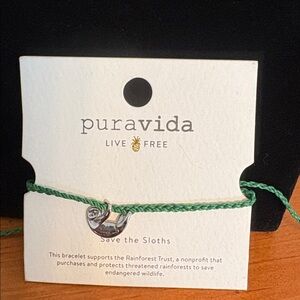 Pura Vida Green Bracelet with Silver Sloth Charm